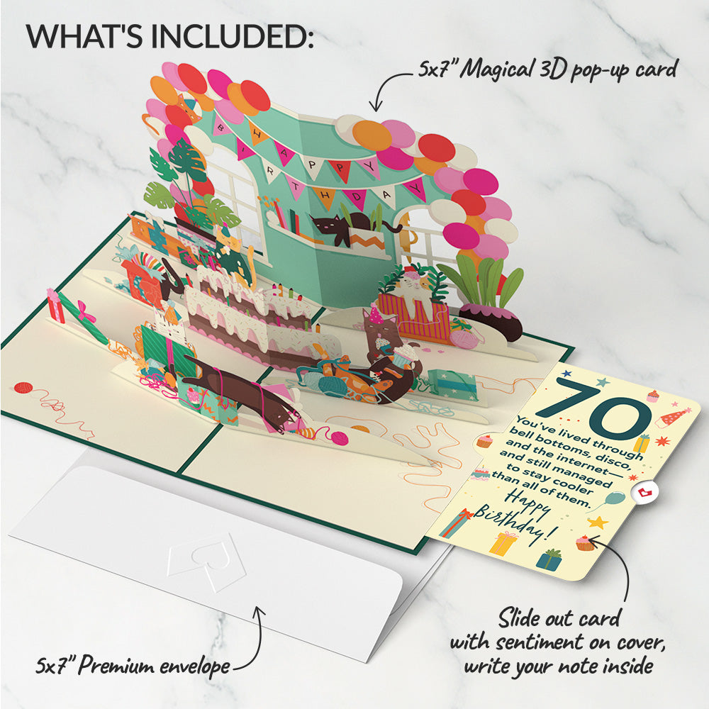 Party Cats 70th Birthday Pop-Up Card and Sentiment Set