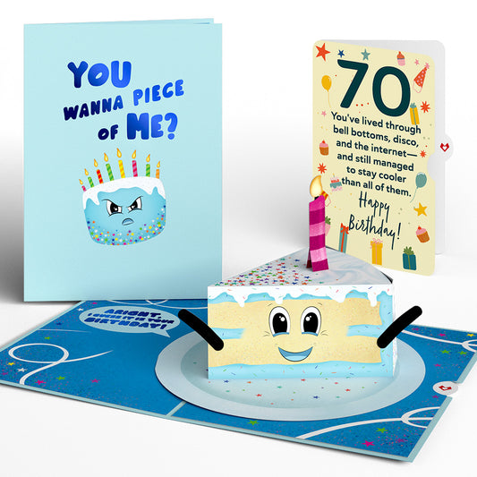 Whimsical 70th Birthday Cake Slice Pop-Up Card and Sentiment Set