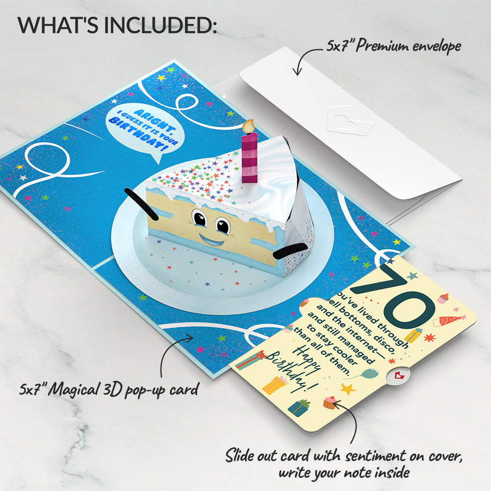 Whimsical 70th Birthday Cake Slice Pop-Up Card and Sentiment Set