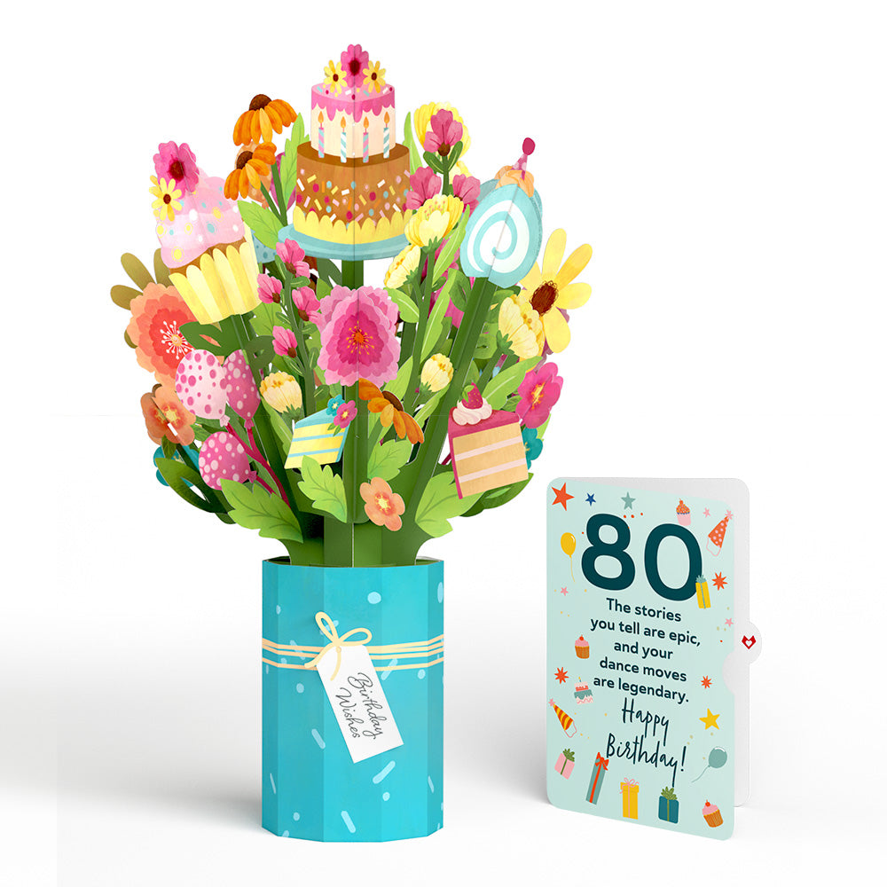 Sweet 80th Birthday Wishes Bouquet and Sentiment Set