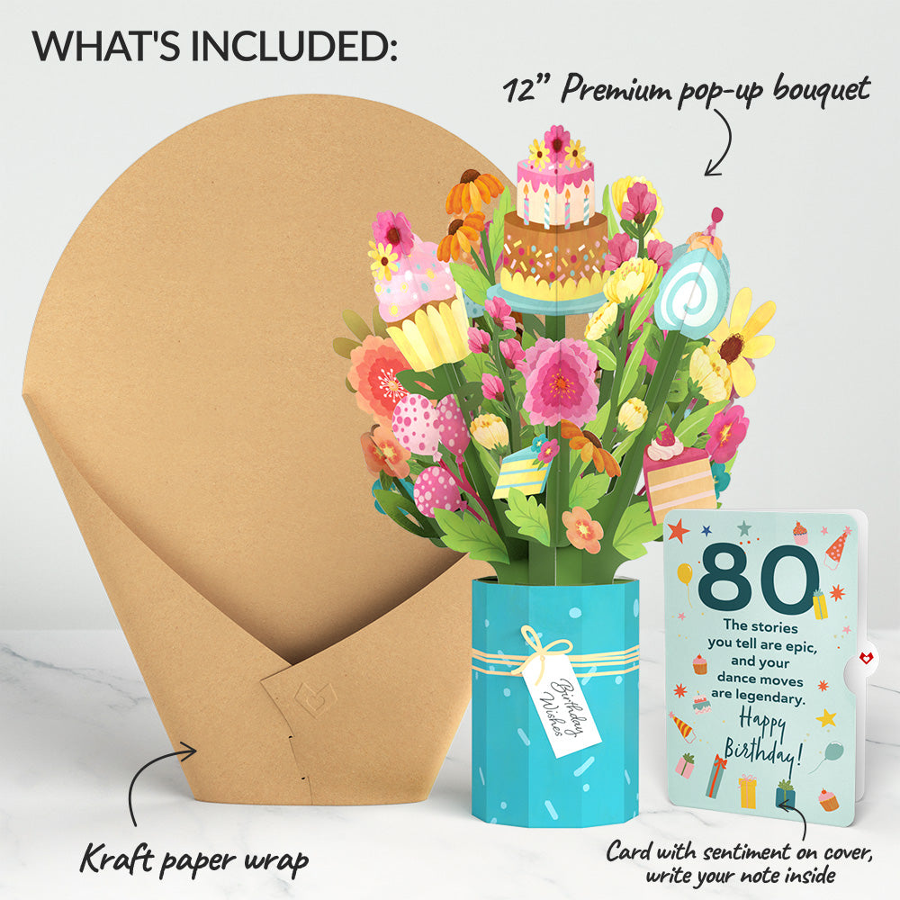 Sweet 80th Birthday Wishes Bouquet and Sentiment Set