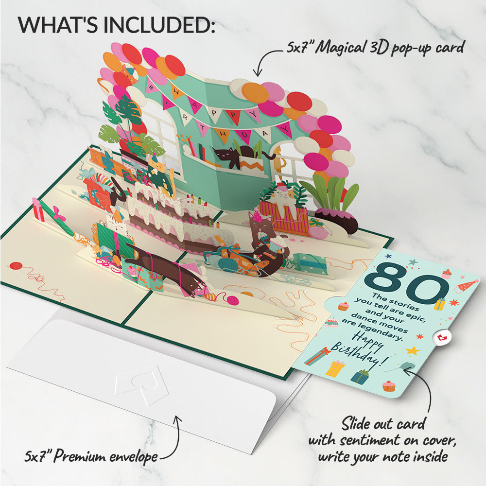 Party Cats 80th Birthday Pop-Up Card and Sentiment Set