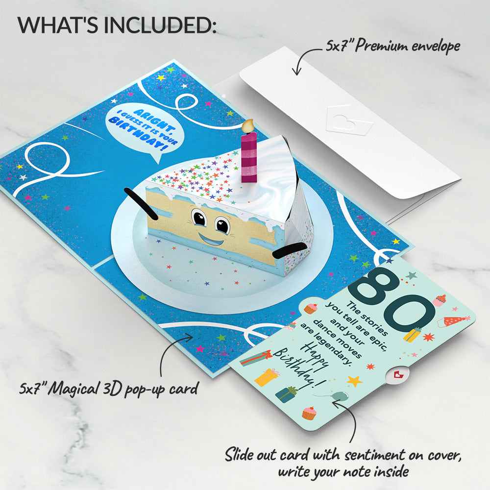 Whimsical 80th Birthday Cake Slice Pop-Up Card and Sentiment Set