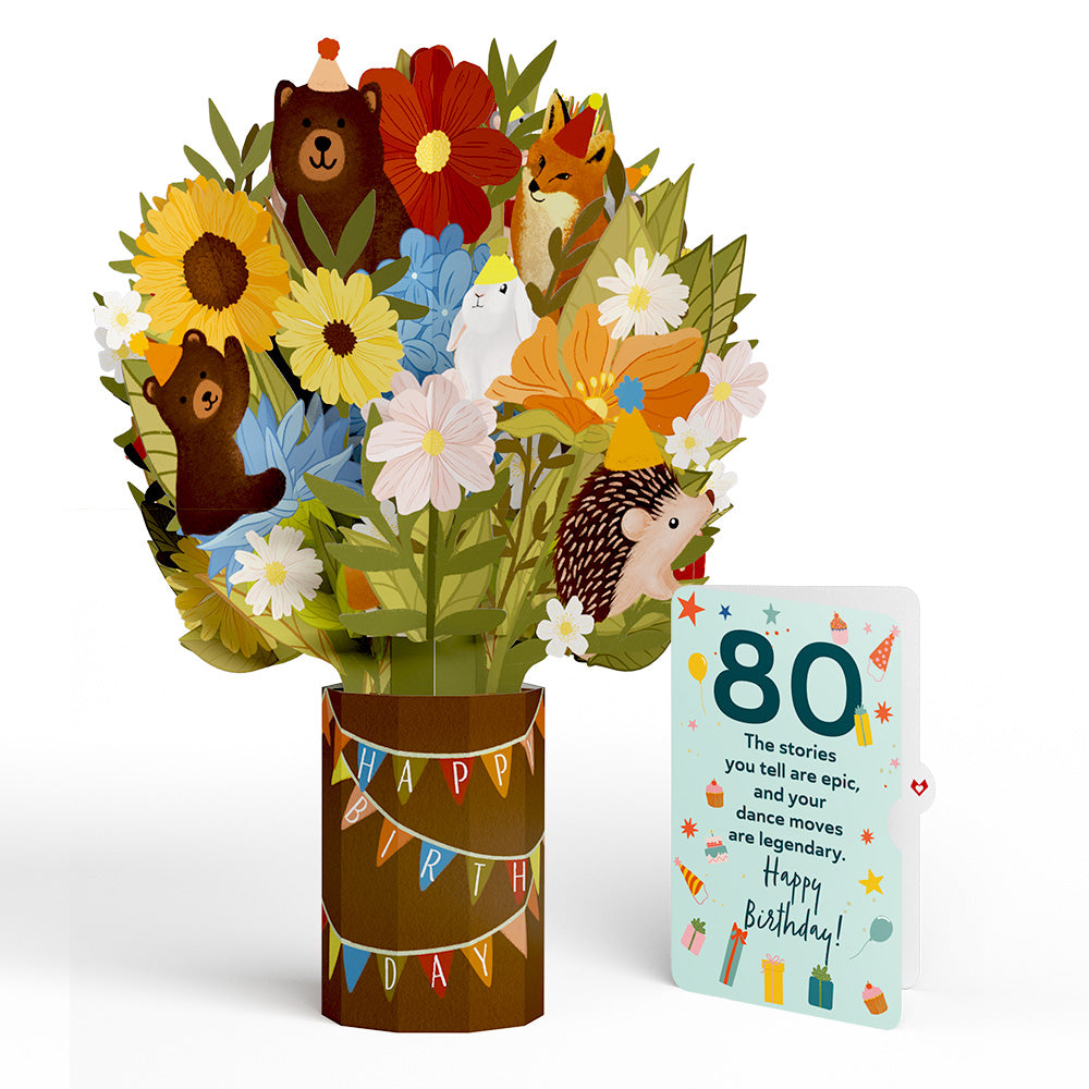 Woodland 80th Birthday Party Bouquet and Sentiment Set