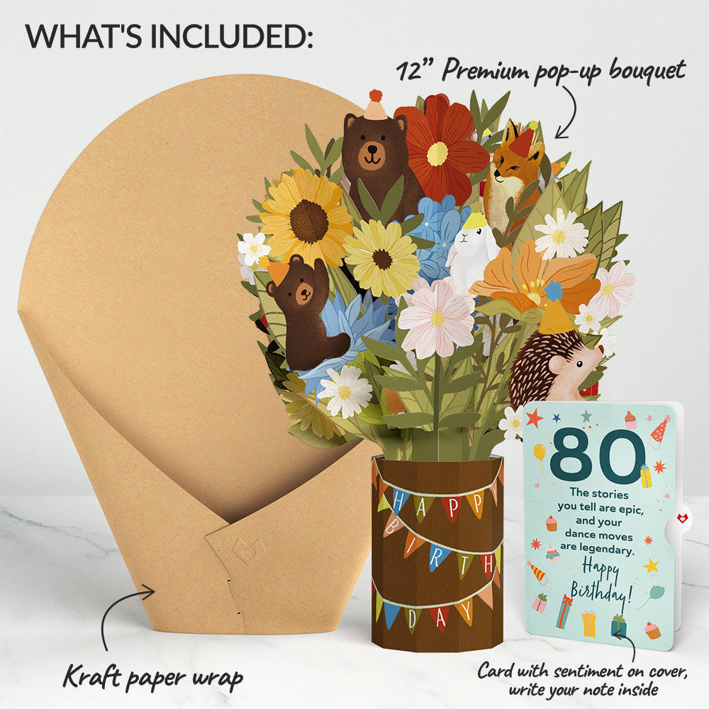 Woodland 80th Birthday Party Bouquet and Sentiment Set