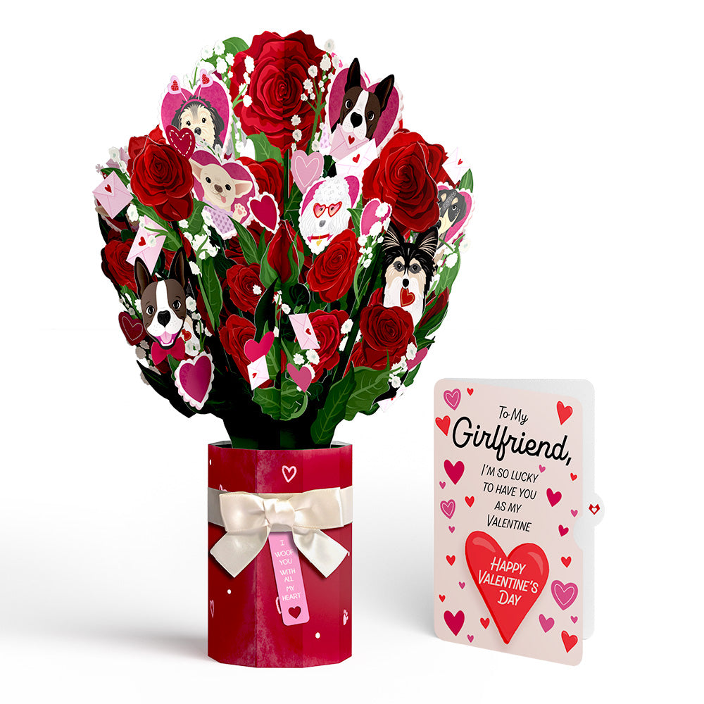 I Woof You Dog Valentine Bouquet and Sentiment Set for Girlfriend