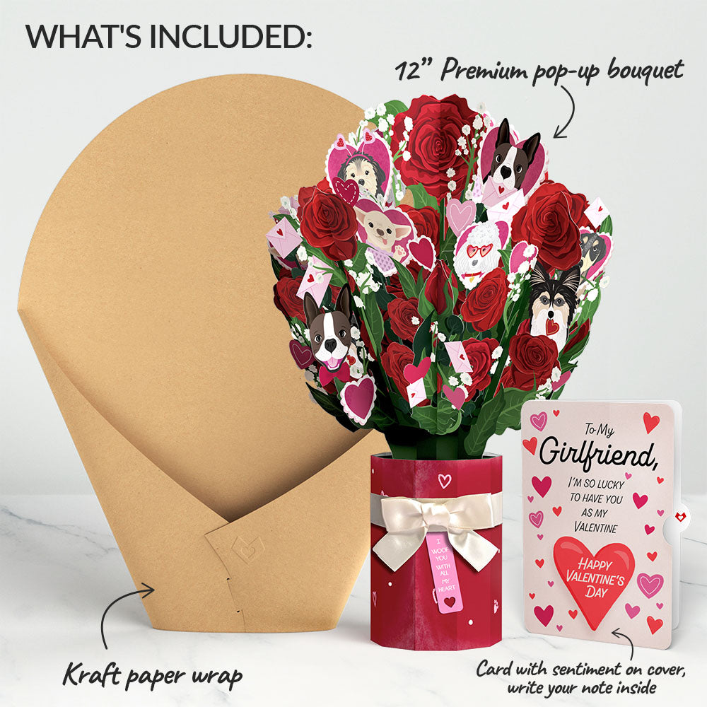 I Woof You Dog Valentine Bouquet and Sentiment Set for Girlfriend