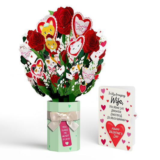 You Make My Heart Purr Cat Valentine Bouquet and Sentiment Set for Wife