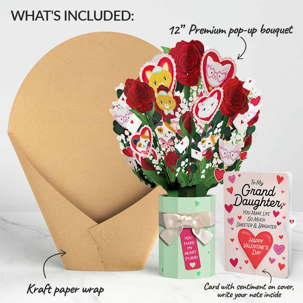 You Make My Heart Purr Cat Valentine Bouquet and Sentiment Set for Granddaughter