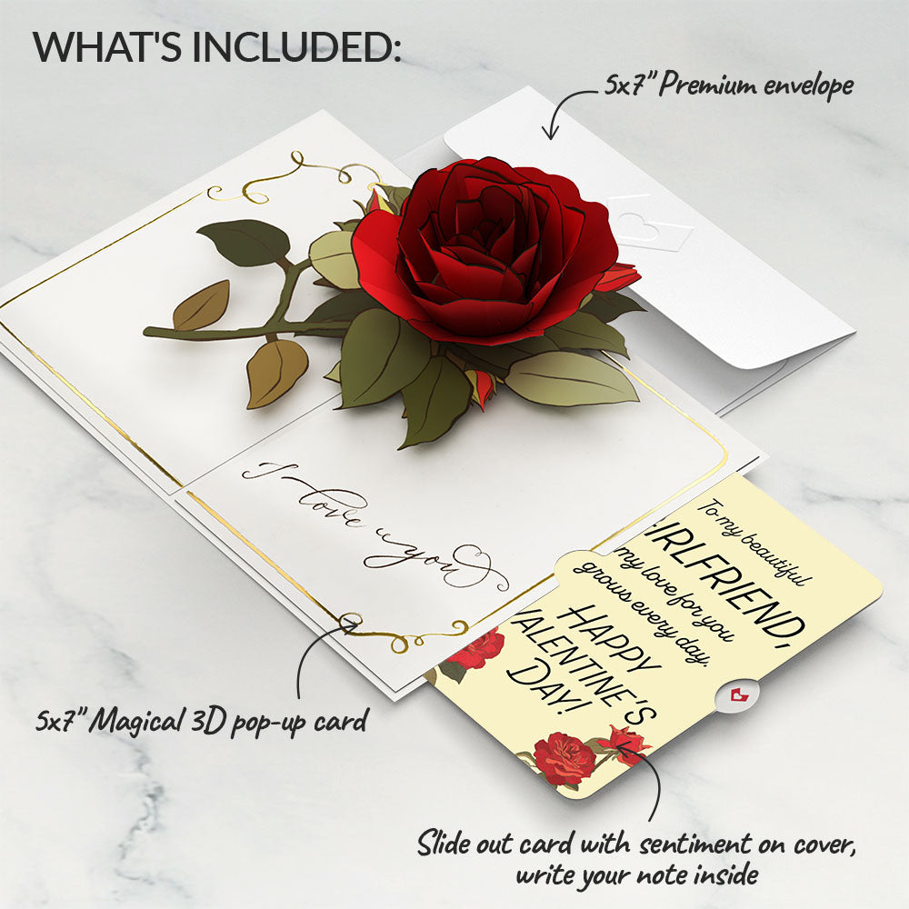 I Love You Roses Valentine Pop-Up Card and Sentiment Set for Girlfriend