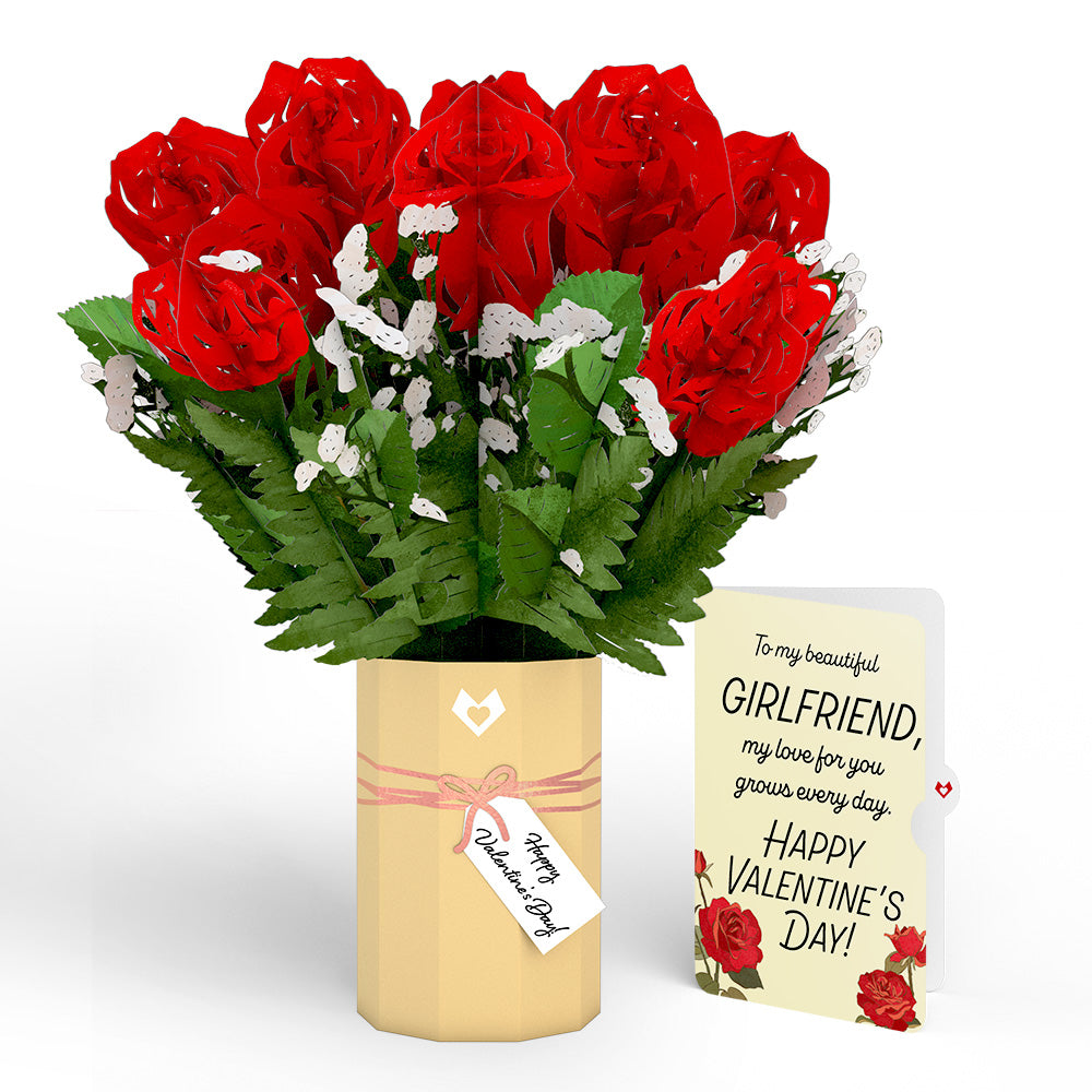 Valentine's Day Flower Bouquet and Sentiment Set for Girlfriend