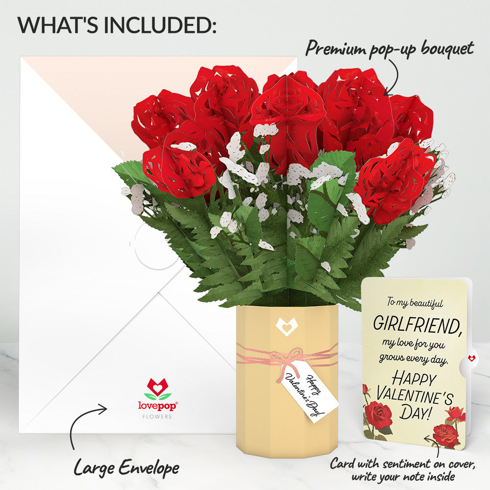 Valentine's Day Flower Bouquet and Sentiment Set for Girlfriend