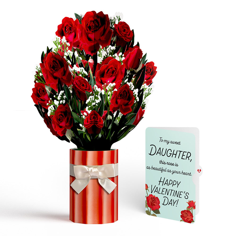 Romantic Red Roses Valentine Bouquet and Sentiment Set for Daughter