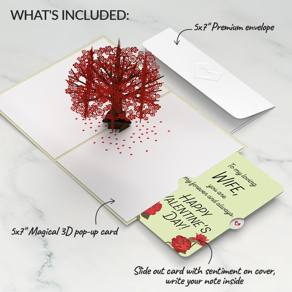 Red Sakura Tree Valentine Pop-Up Card and Sentiment Set for Wife