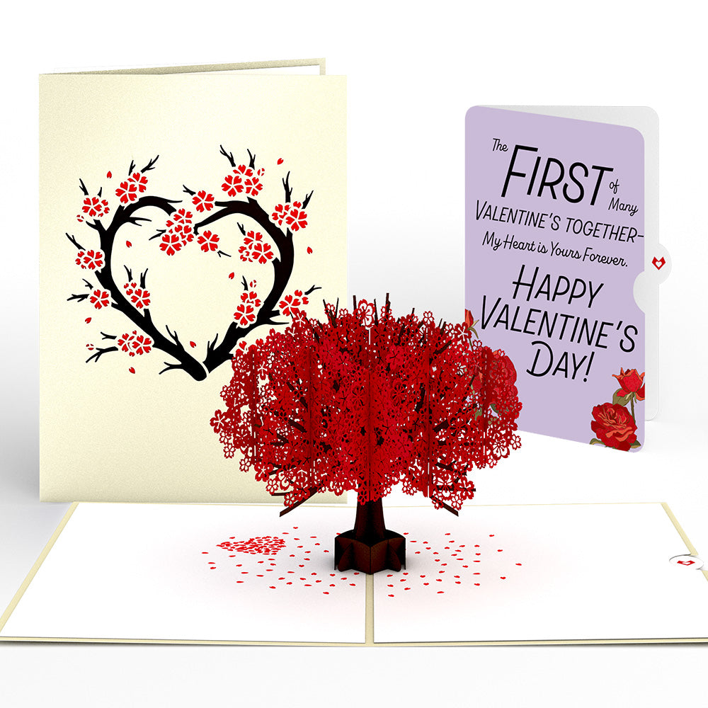 Red Sakura Tree My Heart Is Yours Forever Valentine Pop-Up Card and Sentiment Set