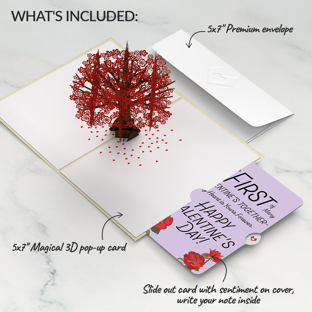 Red Sakura Tree My Heart Is Yours Forever Valentine Pop-Up Card and Sentiment Set