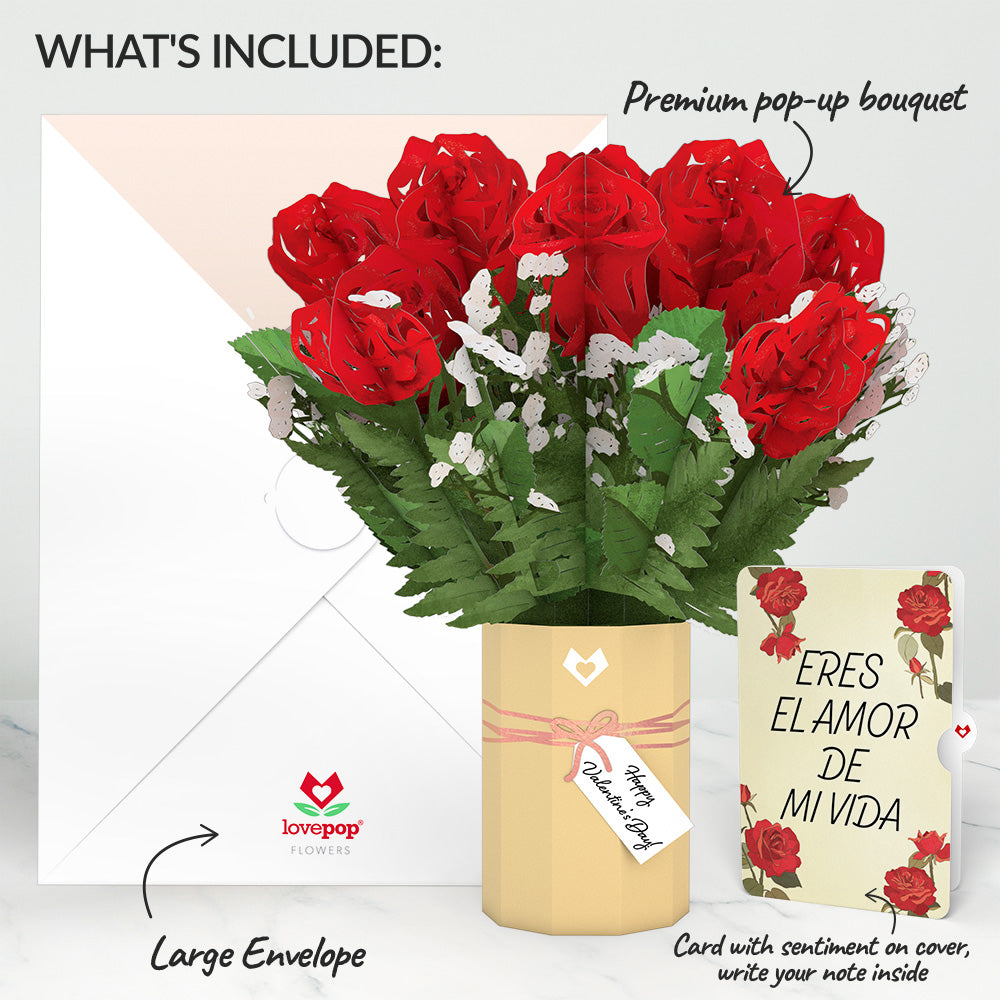 Valentine's Day Flower Eres El Amor De Mi Vida Bouquet and Sentiment Set
