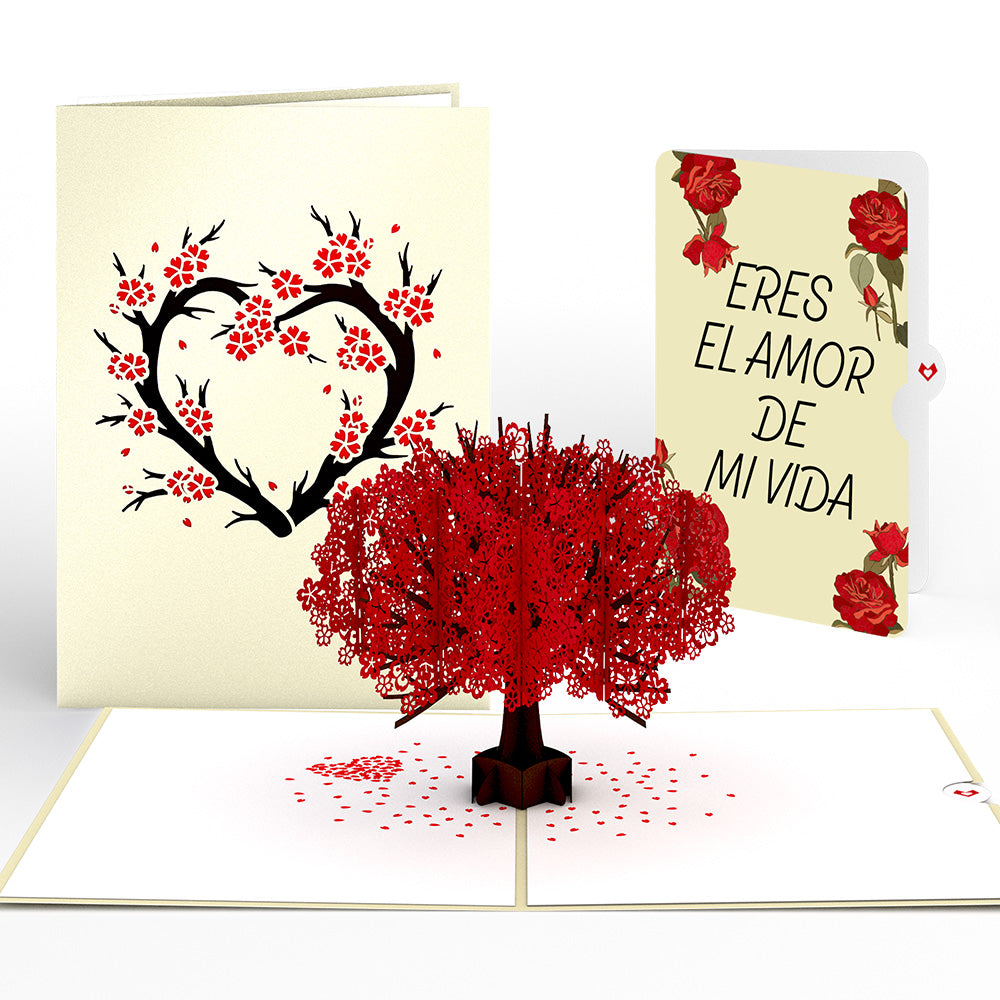 Red Sakura Tree Eres El Amor De Mi Vida Valentine Pop-Up Card and Sentiment Set