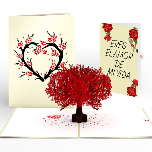 Red Sakura Tree Eres El Amor De Mi Vida Valentine Pop-Up Card and Sentiment Set