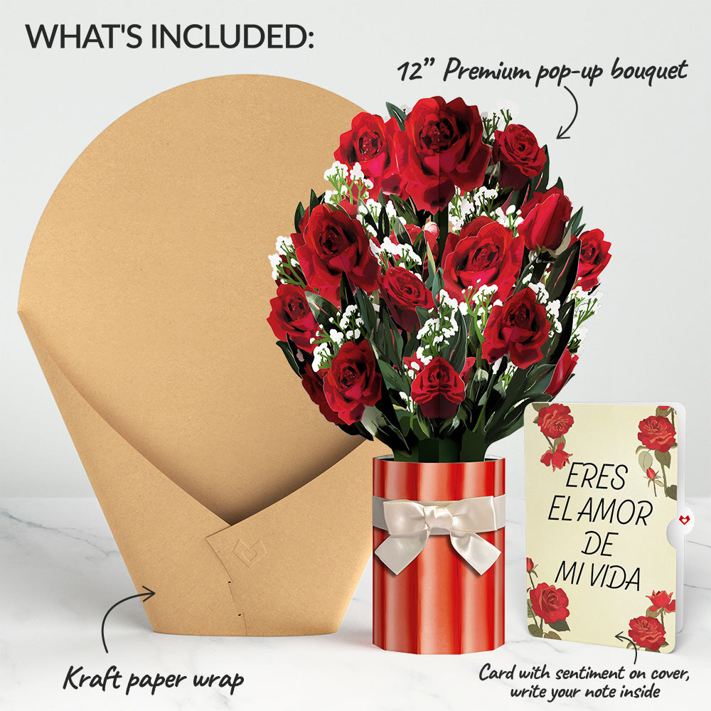 Romantic Red Roses Eres El Amor De Mi Vida Valentine Bouquet and Sentiment Set