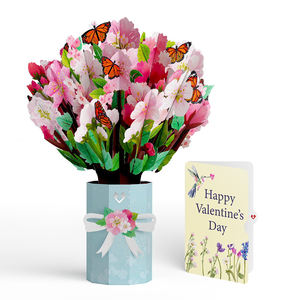 Cherry Blossom Butterfly Hummingbird Valentine Bouquet and Sentiment Set