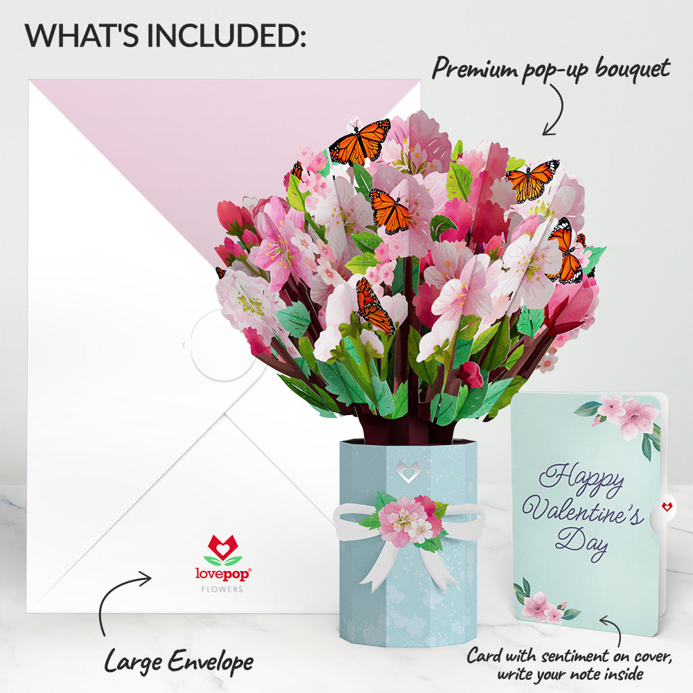Cherry Blossom Butterfly Valentine Bouquet and Sentiment Set