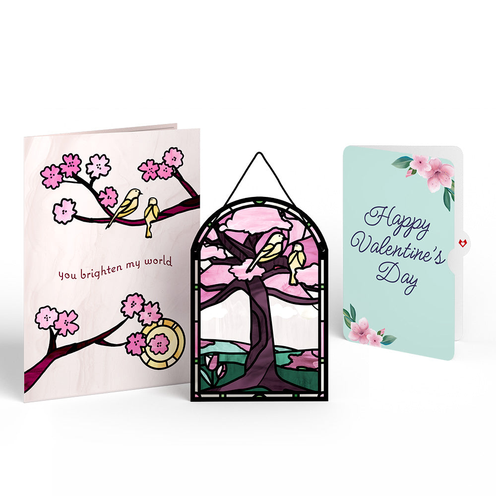 You Brighten My World Birds Valentine Suncatcher Card and Sentiment Set