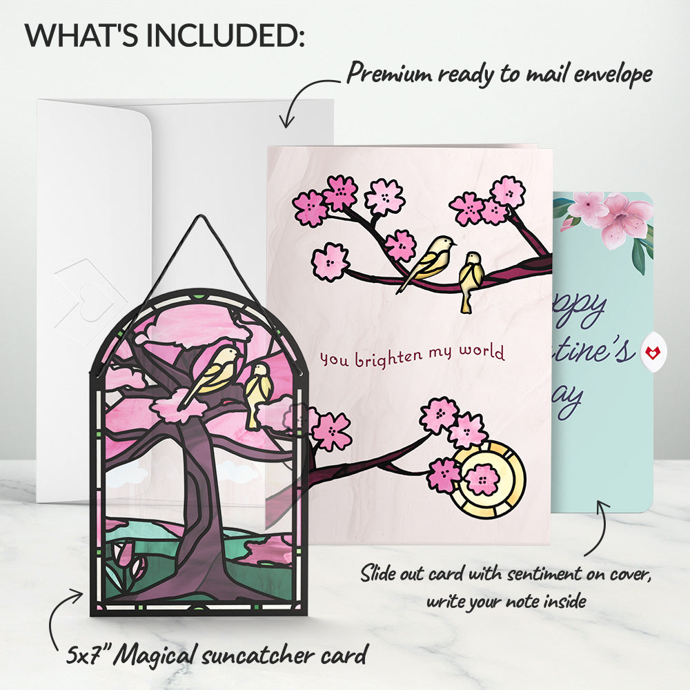 You Brighten My World Birds Valentine Suncatcher Card and Sentiment Set