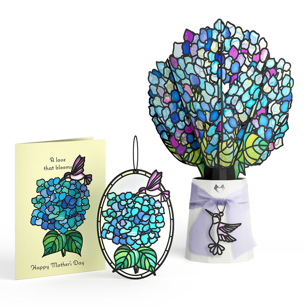 Happy Mother's Day Hydrangeas Suncatcher Card & Bouquet Bundle