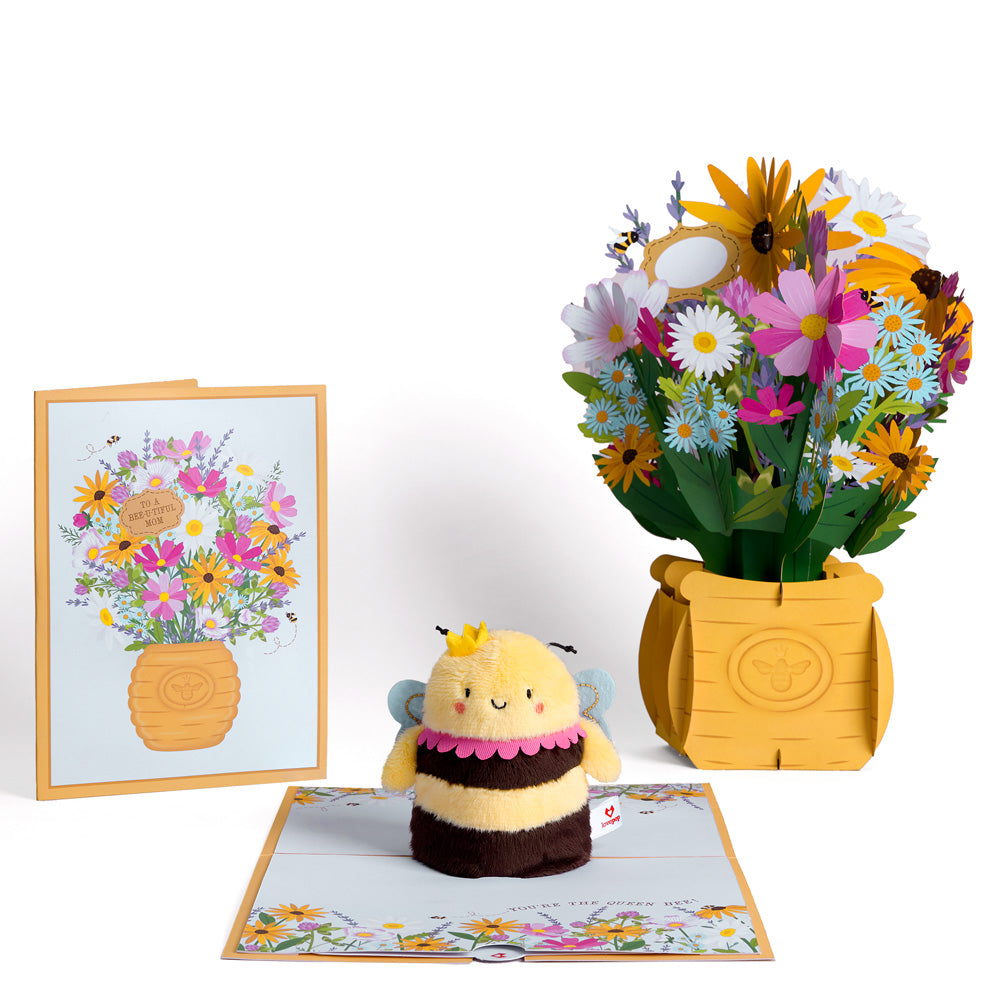 'Bee-u-tiful Mom' Queen Bee Plushpop Card & Bouquet Bundle