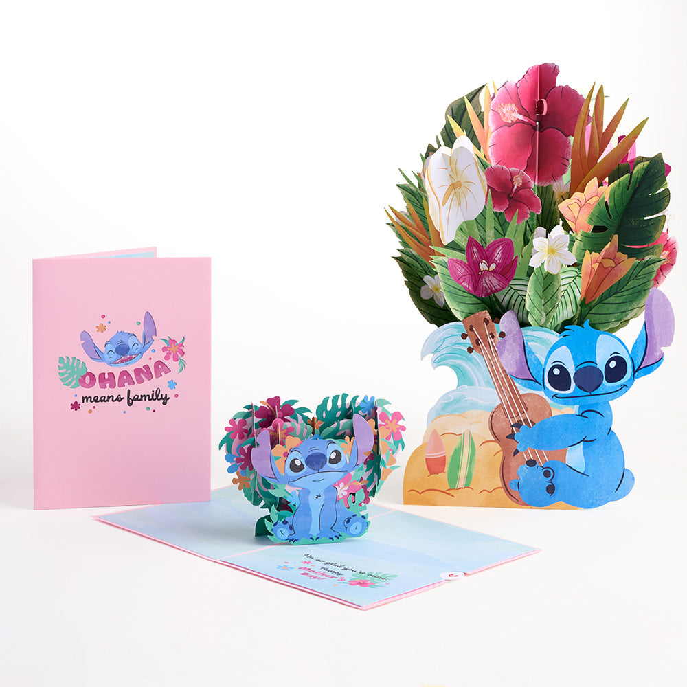 Disney's Stitch Mother’s Day Pop-Up Card & Flower Buds Bouquet Bundle