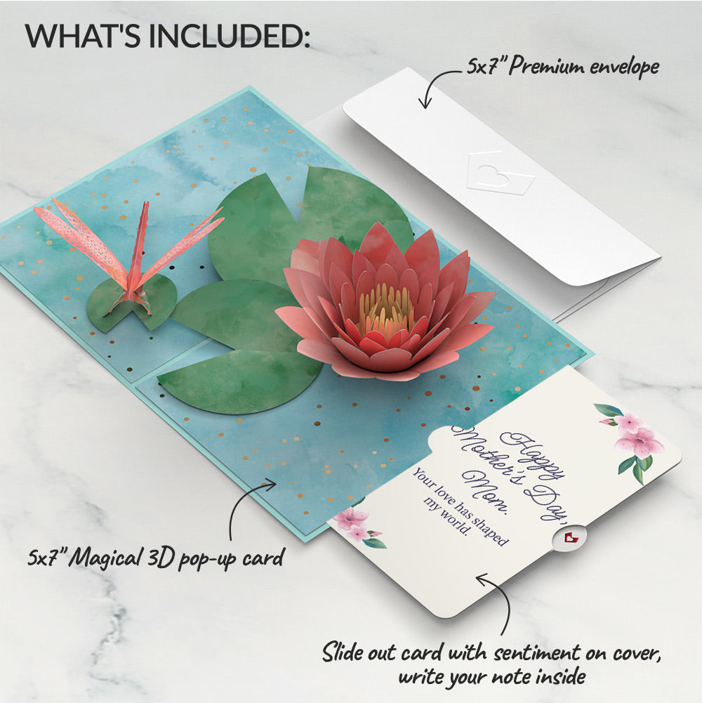 Water Lily Dragonfly Mother's Day Pop-Up Card and Sentiment Set for Mom