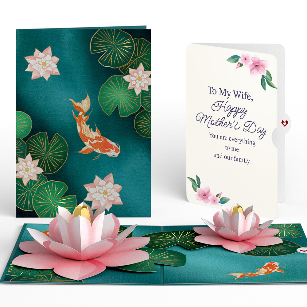 Koi Fish and Lotus Pond Mother's Day Pop-Up Card and Sentiment Set for Wife