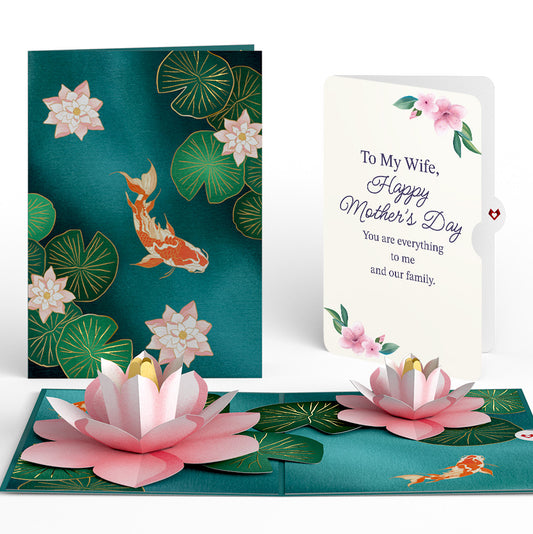 Koi Fish and Lotus Pond Mother's Day Pop-Up Card and Sentiment Set for Wife