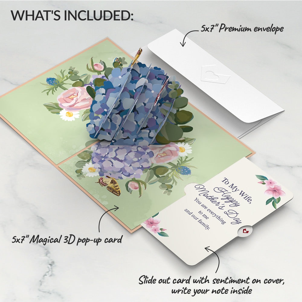 Hydrangea Butterflies Mother's Day Pop-Up Card and Sentiment Set for Wife