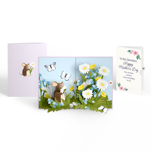 Field Mouse in the Flowers Mother's Day Pop-Up Card and Sentiment Set for Grandma