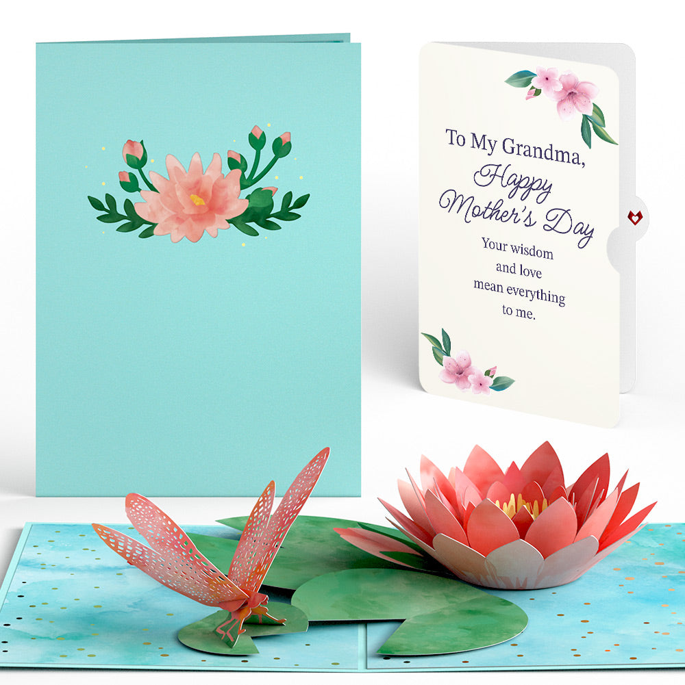 Water Lily Dragonfly Mother's Day Pop-Up Card and Sentiment Set for Grandma