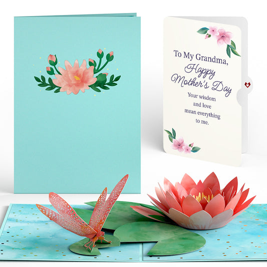 Water Lily Dragonfly Mother's Day Pop-Up Card and Sentiment Set for Grandma