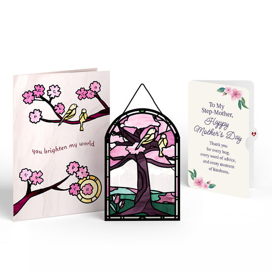You Brighten My World Birds Mother's Day Suncatcher Card and Sentiment Set for Step-Mother