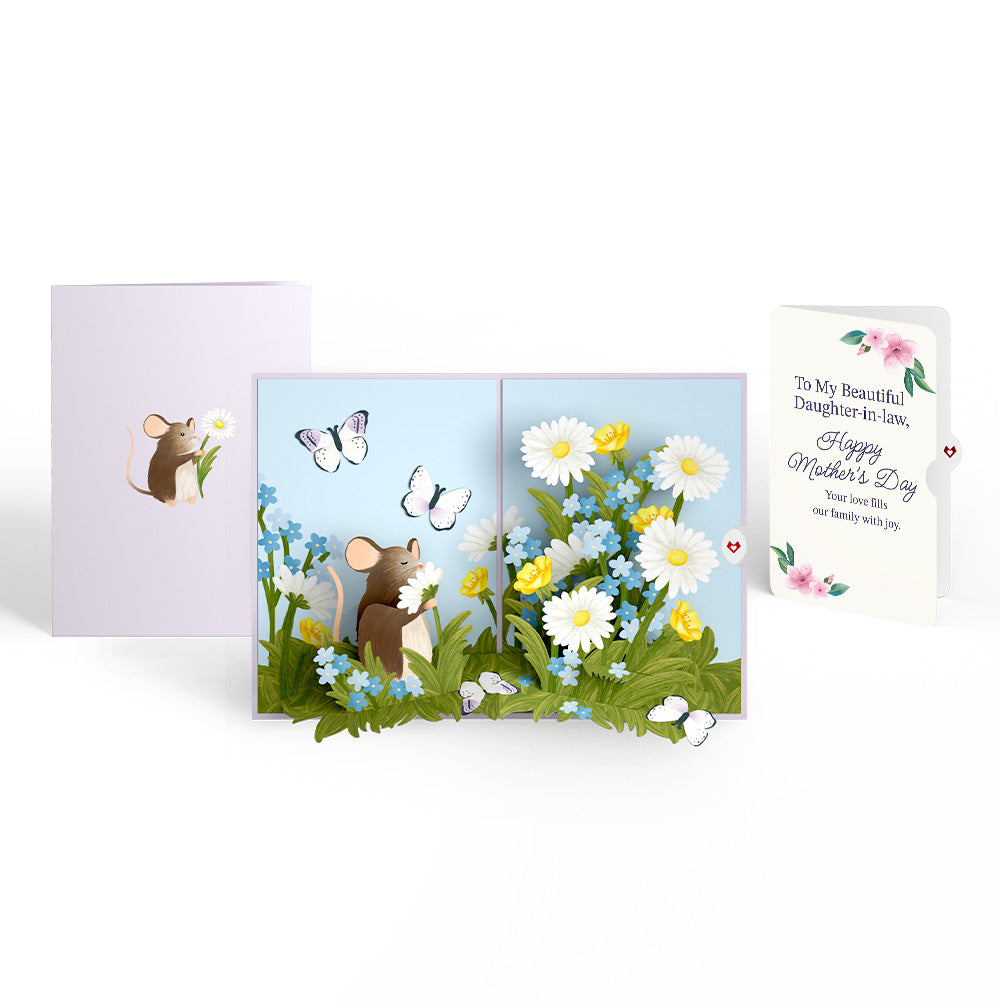 Field Mouse in the Flowers Mother's Day Pop-Up Card and Sentiment Set for Daughter-in-law