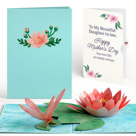 Water Lily Dragonfly Mother's Day Pop-Up Card and Sentiment Set for Daughter-in-law