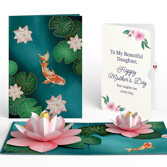 Koi Fish and Lotus Pond Mother's Day Pop-Up Card and Sentiment Set for Daughter