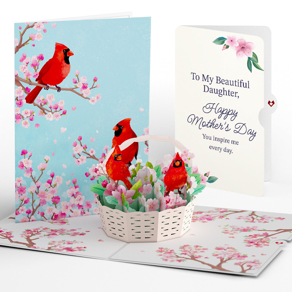 Cherry Blossom Basket with Cardinals Mother's Day Pop-Up Card and Sentiment Set for Daughter