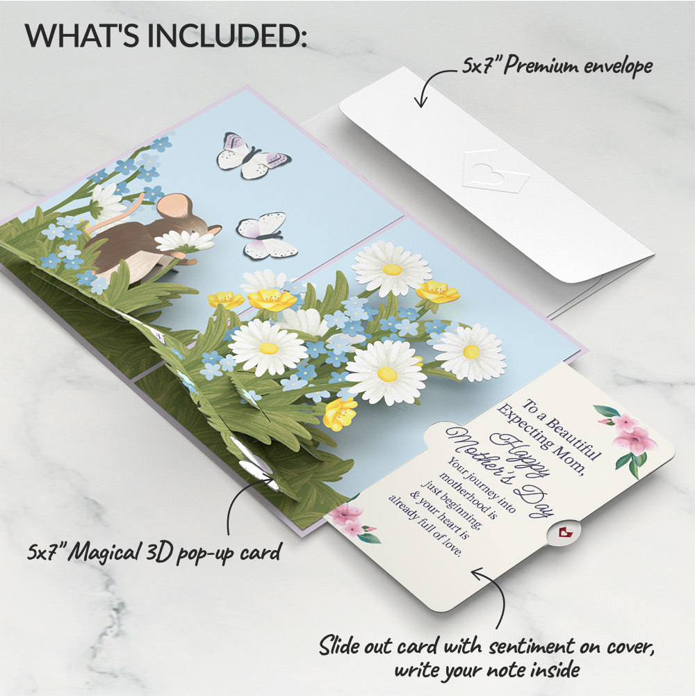 Field Mouse in the Flowers Mother's Day Pop-Up Card and Sentiment Set for Expecting Mom