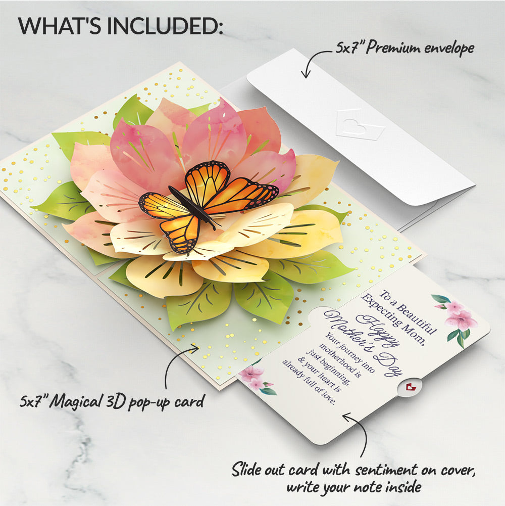 Monarch Butterfly Bloom Mother's Day Pop-Up Card and Sentiment Set for Expecting Mom