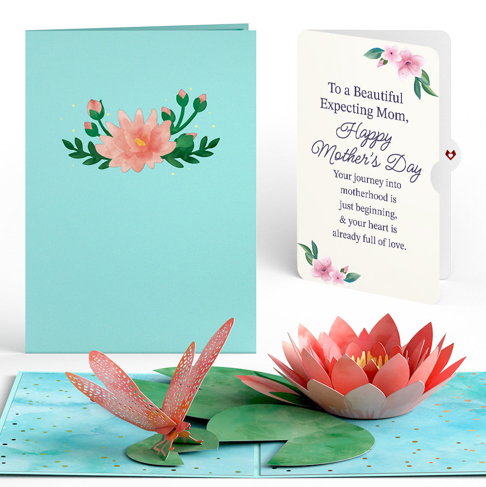 Water Lily Dragonfly Mother's Day Pop-Up Card and Sentiment Set for Expecting Mom