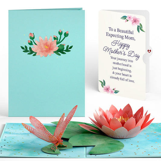 Water Lily Dragonfly Mother's Day Pop-Up Card and Sentiment Set for Expecting Mom
