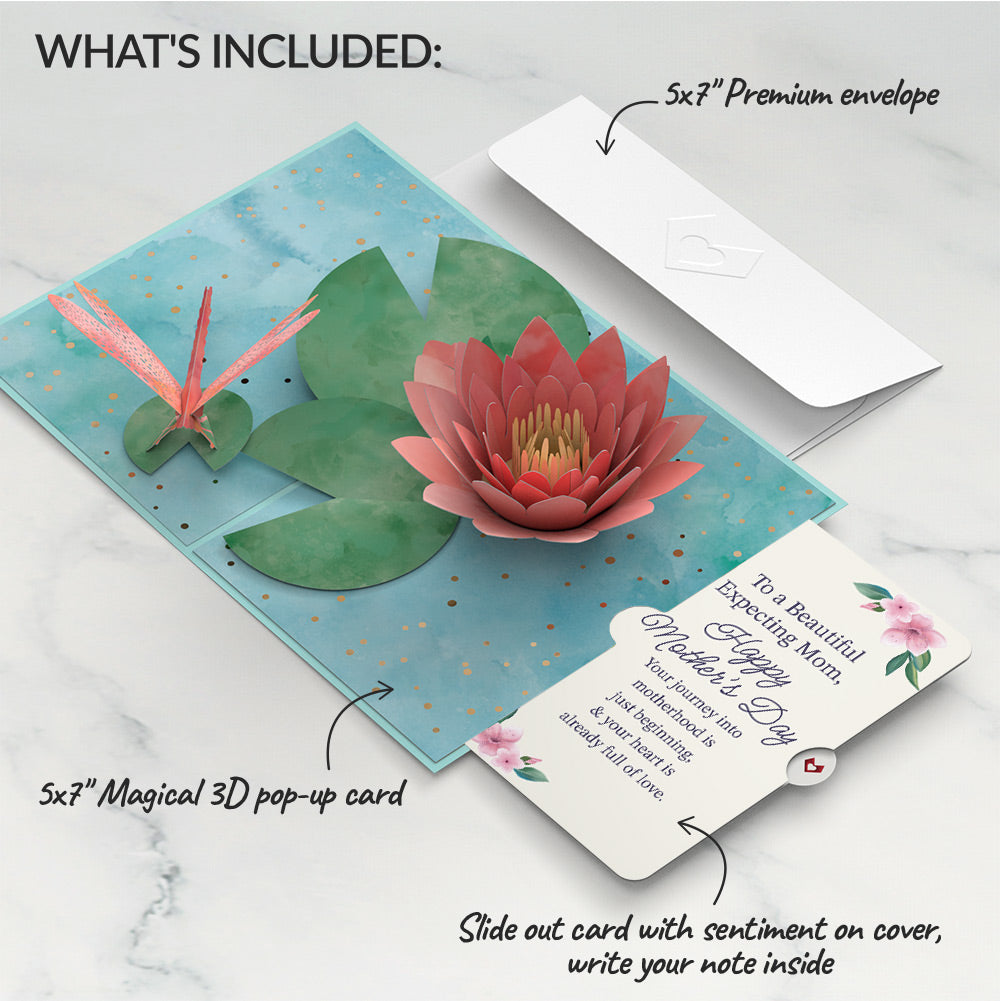 Water Lily Dragonfly Mother's Day Pop-Up Card and Sentiment Set for Expecting Mom
