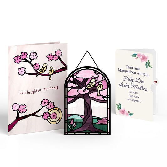 You Brighten My World Birds Mother's Day Suncatcher Card and Sentiment Set for Spanish Grandmother
