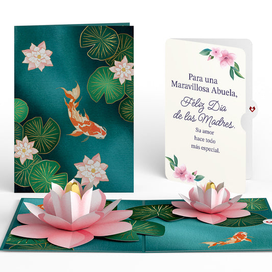 Koi Fish and Lotus Pond Mother's Day Pop-Up Card and Sentiment Set for Spanish Grandmother
